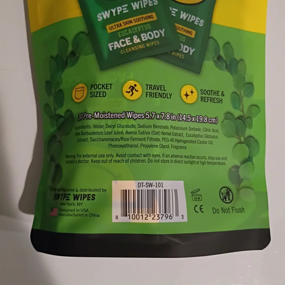 Swype Wipes Ultra Skin Soothing Eucalyptus Face & Body Cleansing Wipes 30 Ct
